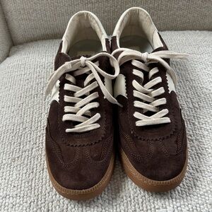 Dolce Vita Notice Brown and White Suede Sneakers EUC